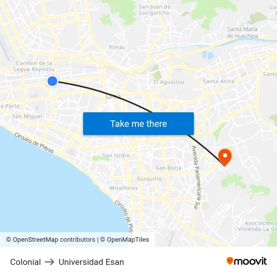 Colonial to Universidad Esan map