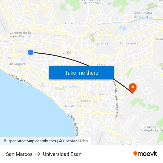 San Marcos to Universidad Esan map