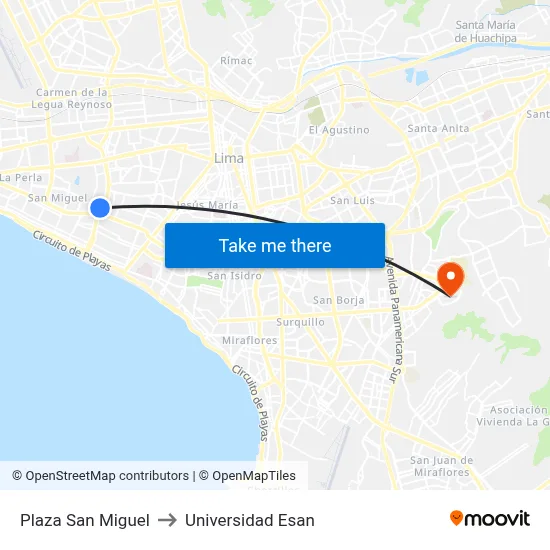 Plaza San Miguel to Universidad Esan map