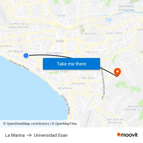 La Marina to Universidad Esan map