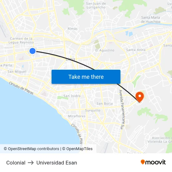 Colonial to Universidad Esan map