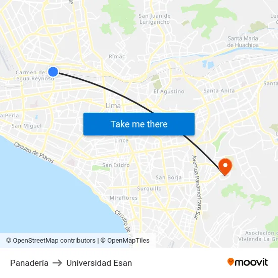 Panadería to Universidad Esan map