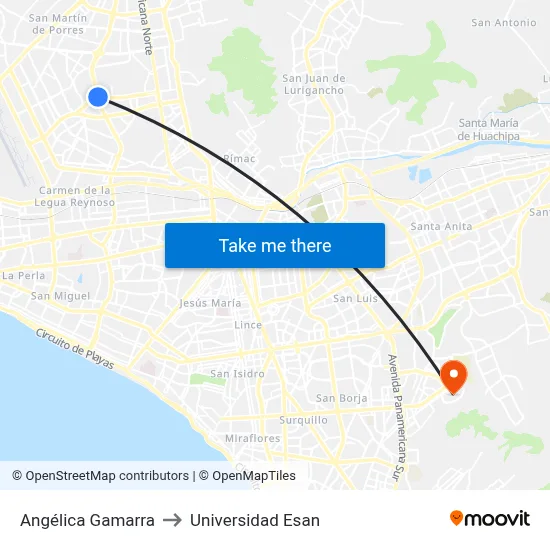 Angélica Gamarra to Universidad Esan map