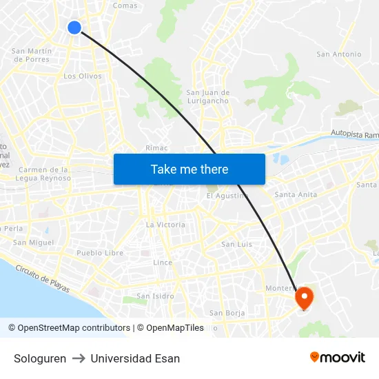 Sologuren to Universidad Esan map