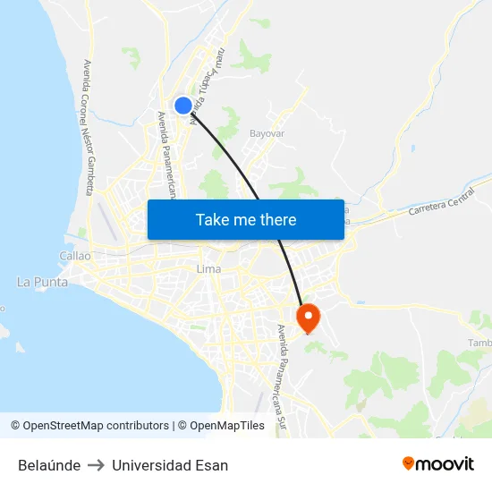 Belaúnde to Universidad Esan map