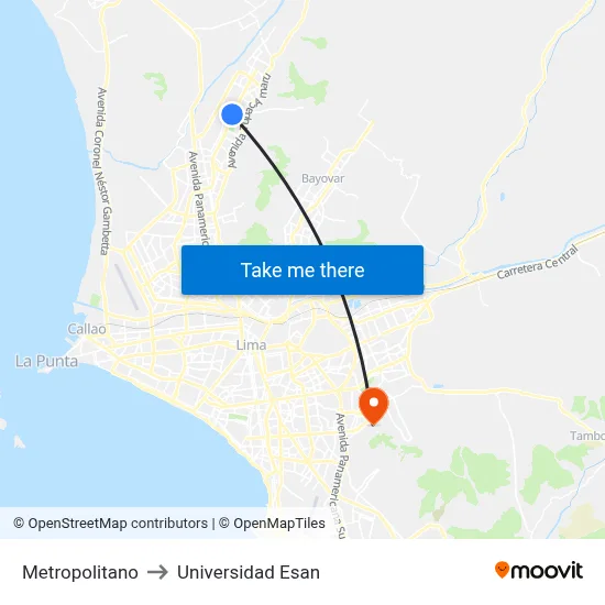 Metropolitano to Universidad Esan map