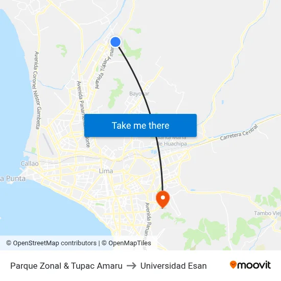 Parque Zonal & Tupac Amaru to Universidad Esan map