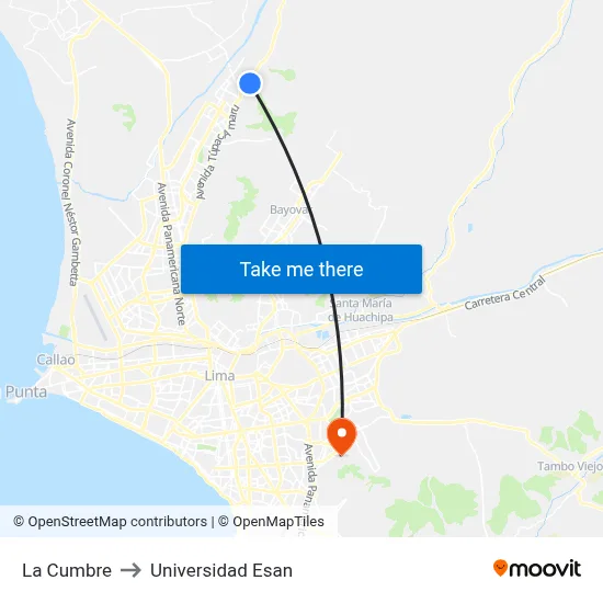 La Cumbre to Universidad Esan map