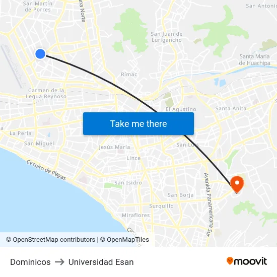 Dominicos to Universidad Esan map