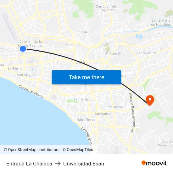 Entrada La Chalaca to Universidad Esan map