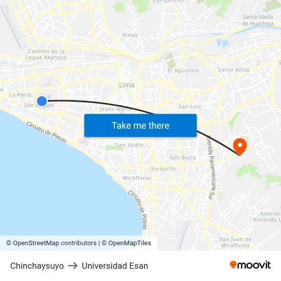 Chinchaysuyo to Universidad Esan map