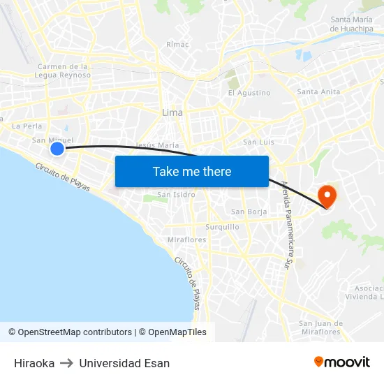 Hiraoka to Universidad Esan map