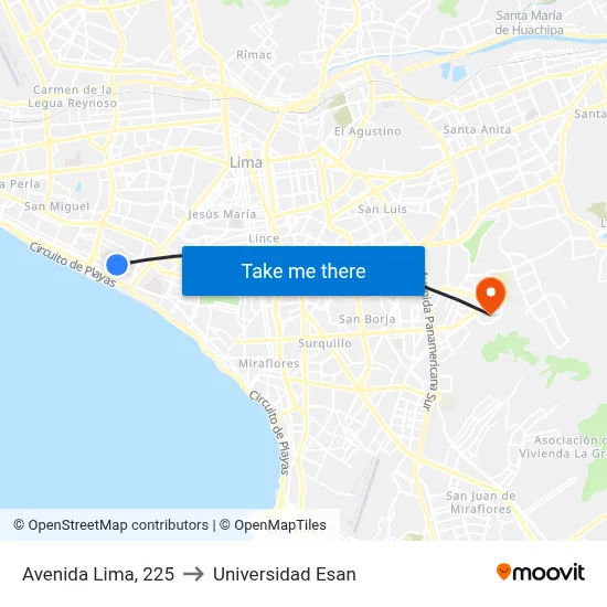 Avenida Lima, 225 to Universidad Esan map