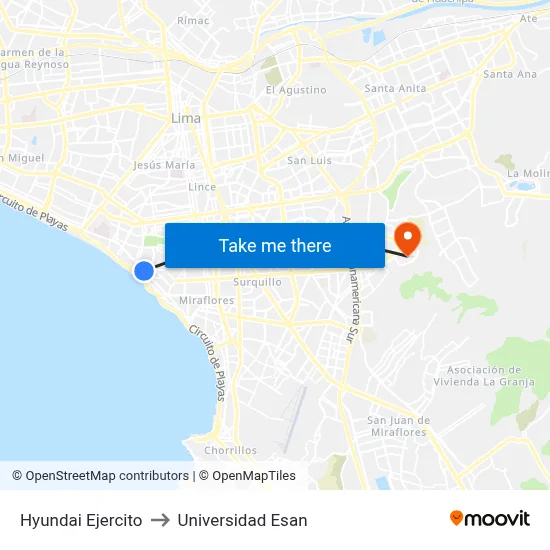 Hyundai Ejercito to Universidad Esan map