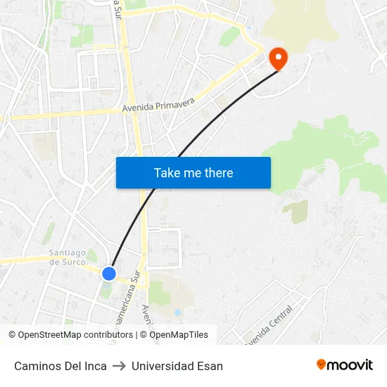 Caminos Del Inca to Universidad Esan map