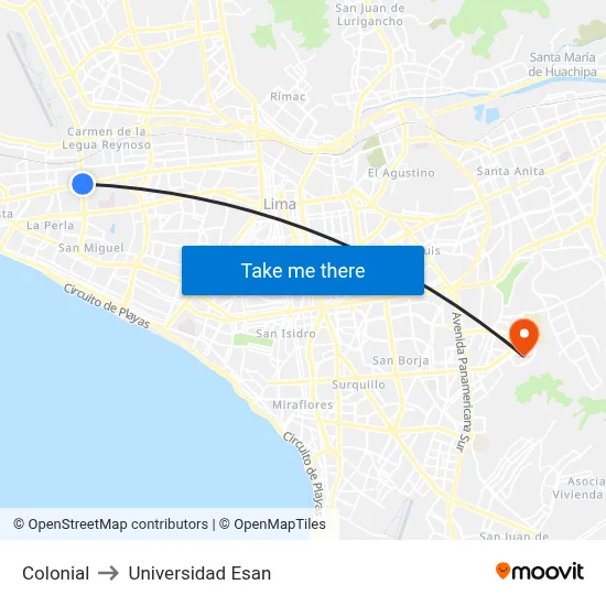 Colonial to Universidad Esan map