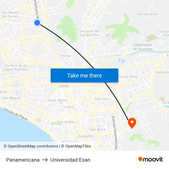 Panamericana to Universidad Esan map
