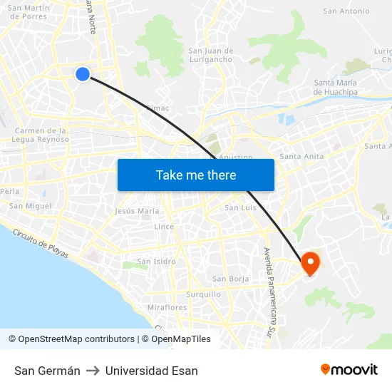 San Germán to Universidad Esan map