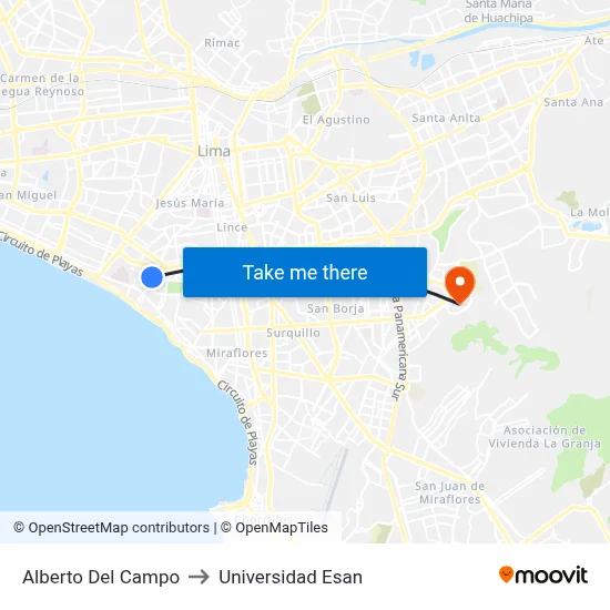 Alberto Del Campo to Universidad Esan map