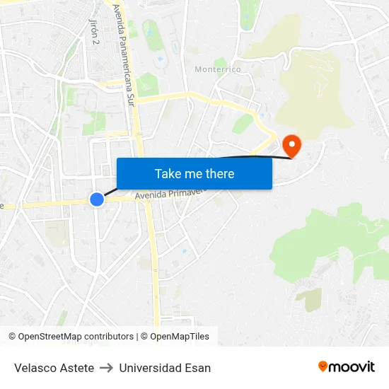 Velasco Astete to Universidad Esan map