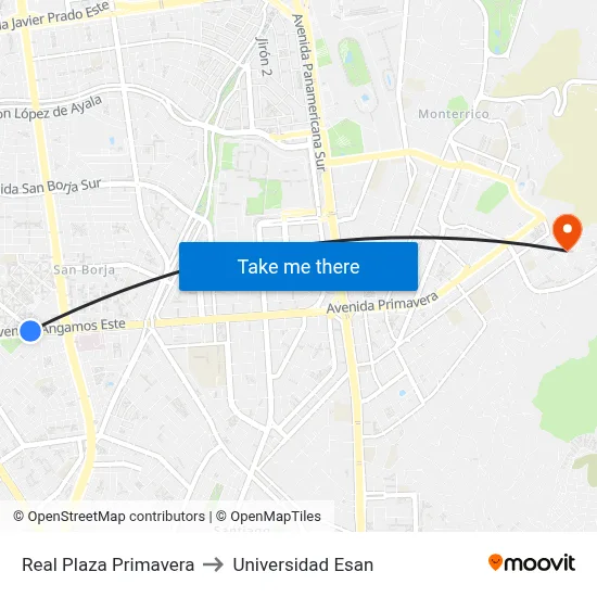 Real Plaza Primavera to Universidad Esan map