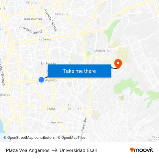 Plaza Vea Angamos to Universidad Esan map