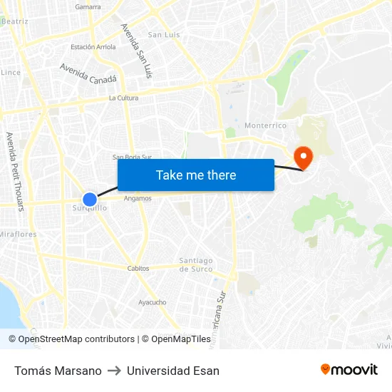 Tomás Marsano to Universidad Esan map