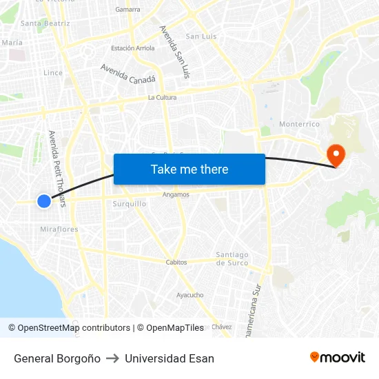 General Borgoño to Universidad Esan map