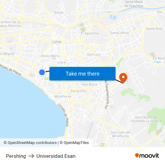 Pershing to Universidad Esan map