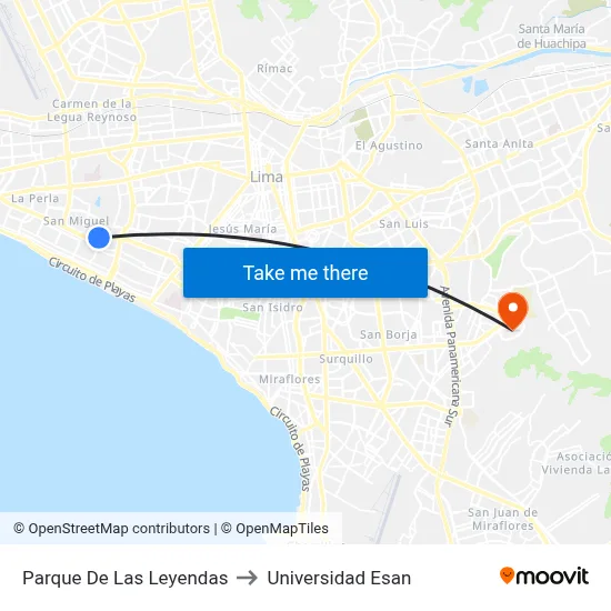 Parque De Las Leyendas to Universidad Esan map