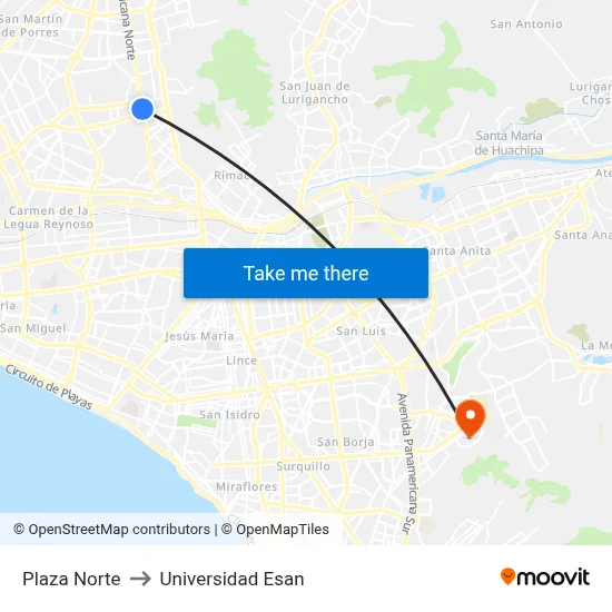 Plaza Norte to Universidad Esan map