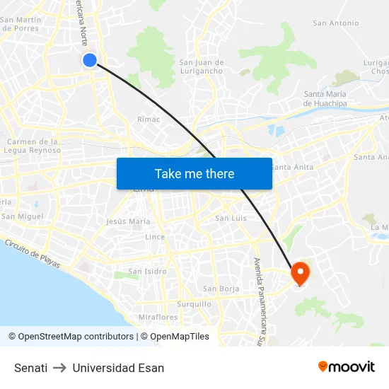 Senati to Universidad Esan map