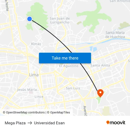 Mega Plaza to Universidad Esan map