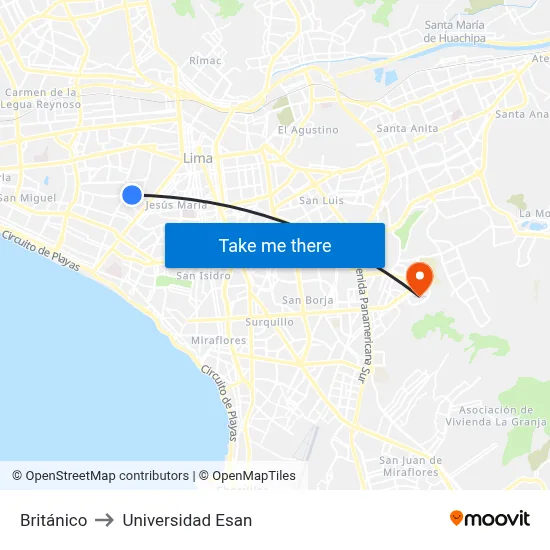 Británico to Universidad Esan map