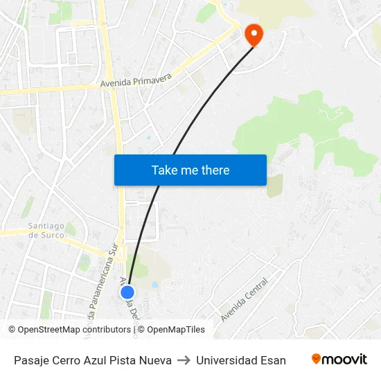 Pasaje Cerro Azul Pista Nueva to Universidad Esan map