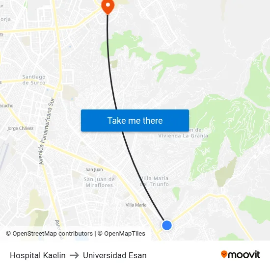 Hospital Kaelin to Universidad Esan map