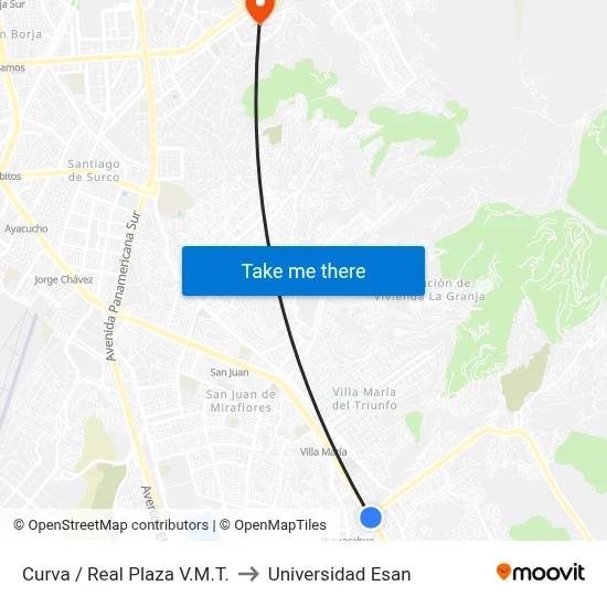 Curva / Real Plaza V.M.T. to Universidad Esan map
