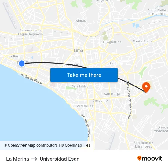 La Marina to Universidad Esan map