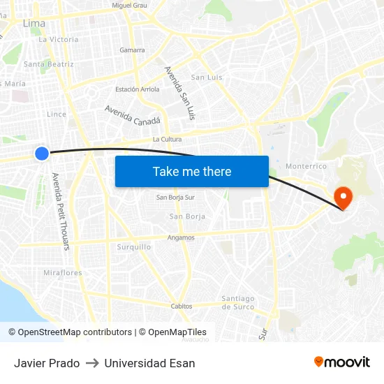 Javier Prado to Universidad Esan map
