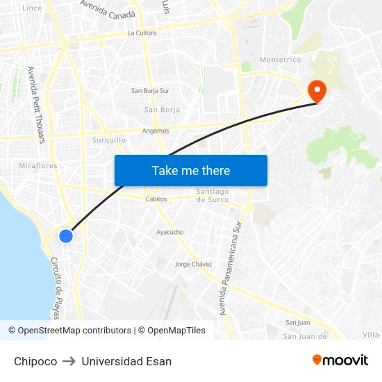 Chipoco to Universidad Esan map