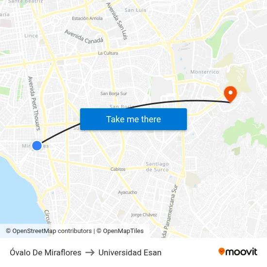 Óvalo De Miraflores to Universidad Esan map