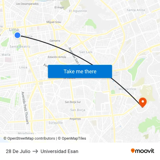 28 De Julio to Universidad Esan map