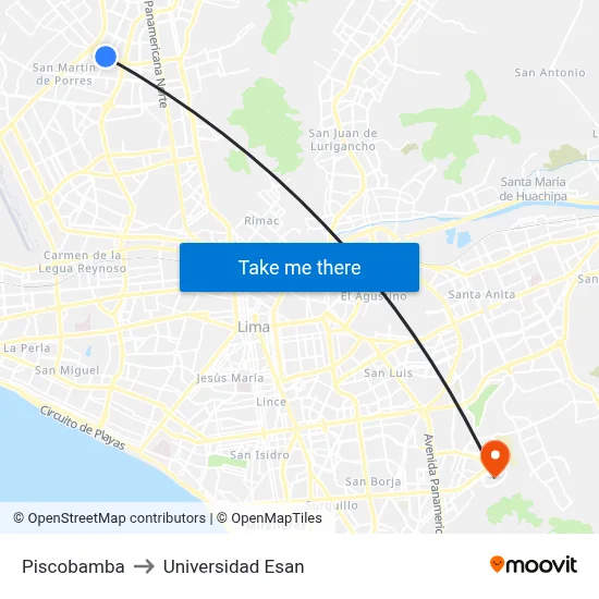 Piscobamba to Universidad Esan map