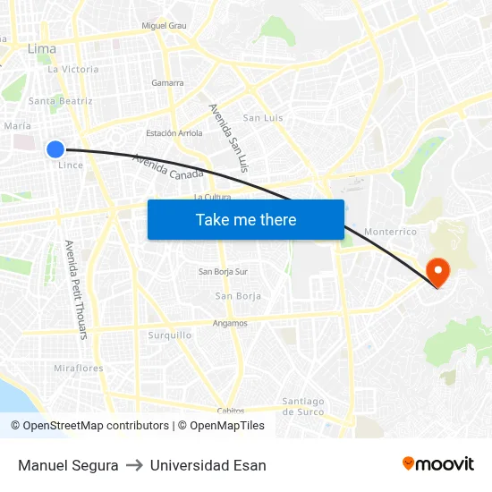 Manuel Segura to Universidad Esan map