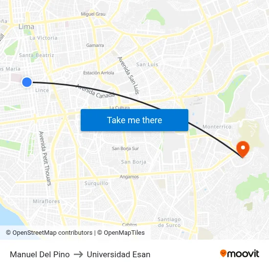 Manuel Del Pino to Universidad Esan map