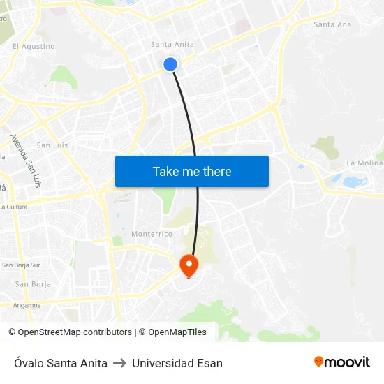 Óvalo Santa Anita to Universidad Esan map