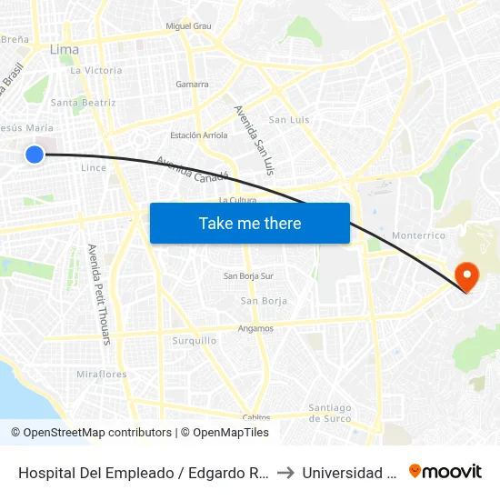 Hospital Del Empleado / Edgardo Rebagliati to Universidad Esan map