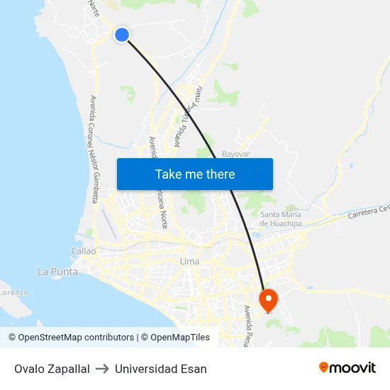 Ovalo Zapallal to Universidad Esan map
