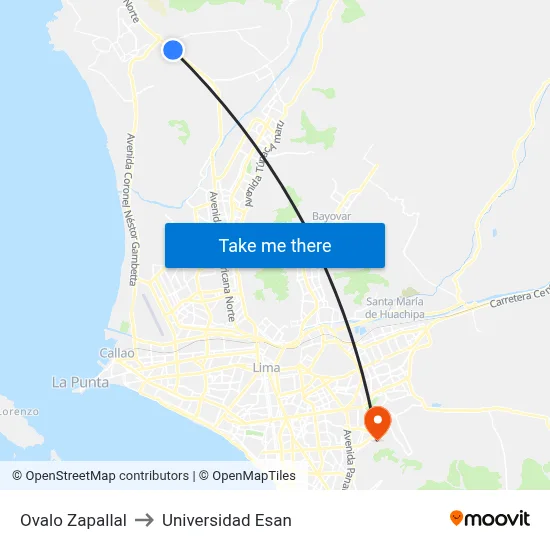 Ovalo Zapallal to Universidad Esan map