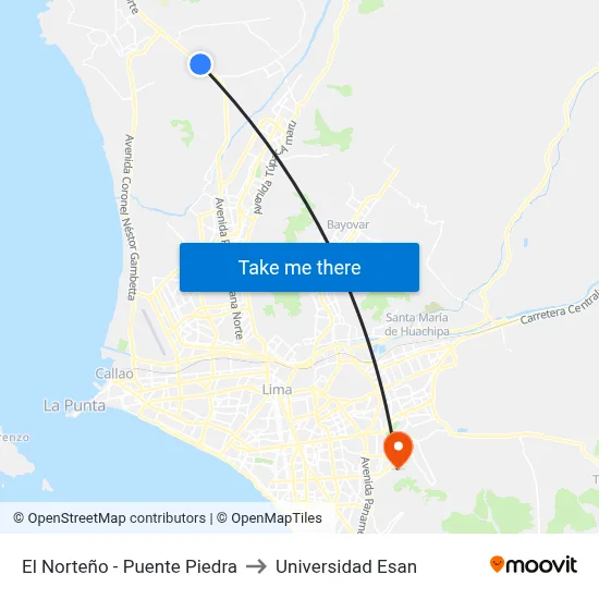 El Norteño - Puente Piedra to Universidad Esan map